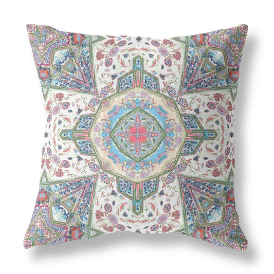 18"X18" Pink And Ivory Microsuede Geometric Zippered Pillow