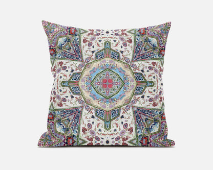 18"X18" Pink And Ivory Microsuede Geometric Zippered Pillow