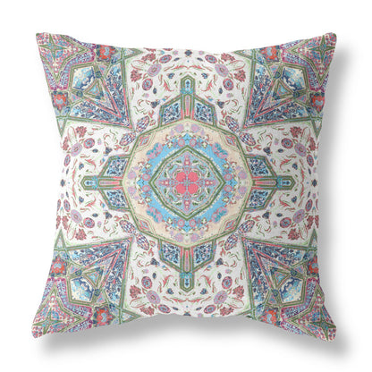 18"X18" Pink And Ivory Microsuede Geometric Zippered Pillow