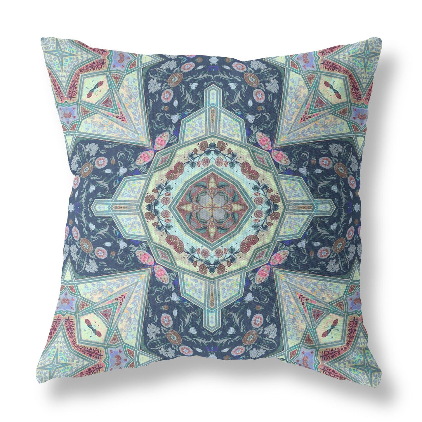 16"X16" Aqua Microsuede Geometric Zippered Pillow