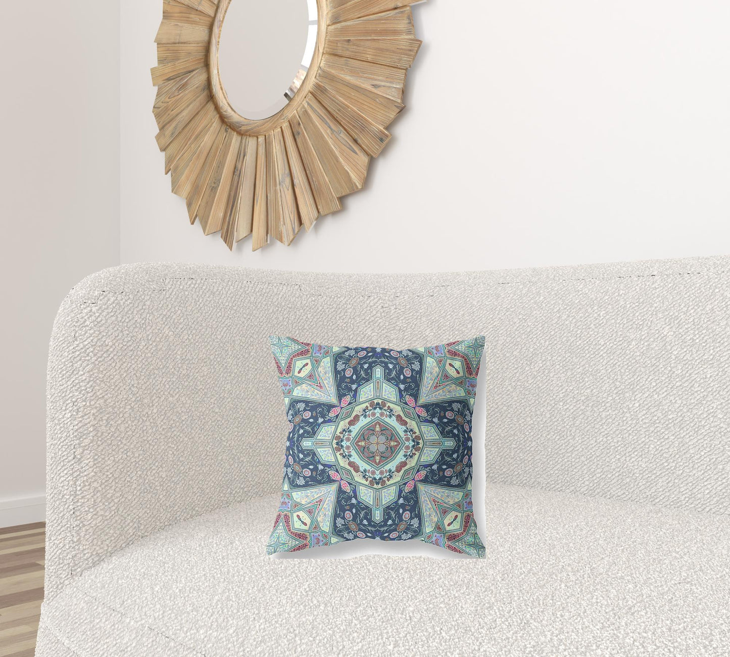 16"X16" Aqua Microsuede Geometric Zippered Pillow