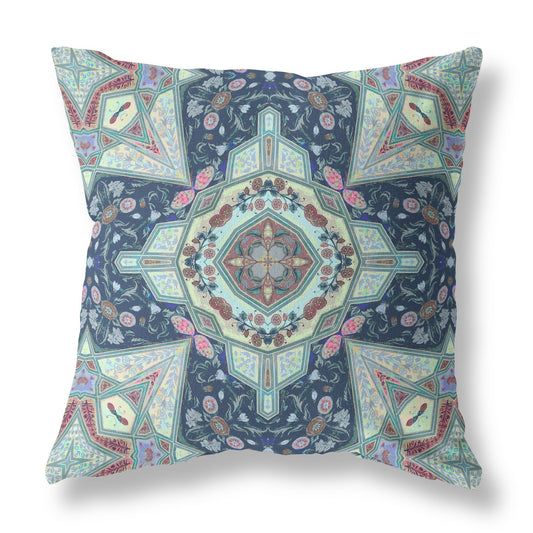 18"X18" Aqua Microsuede Geometric Zippered Pillow