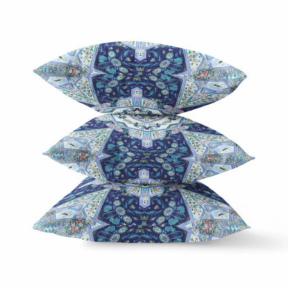 16"X16" Indigo Microsuede Geometric Zippered Pillow
