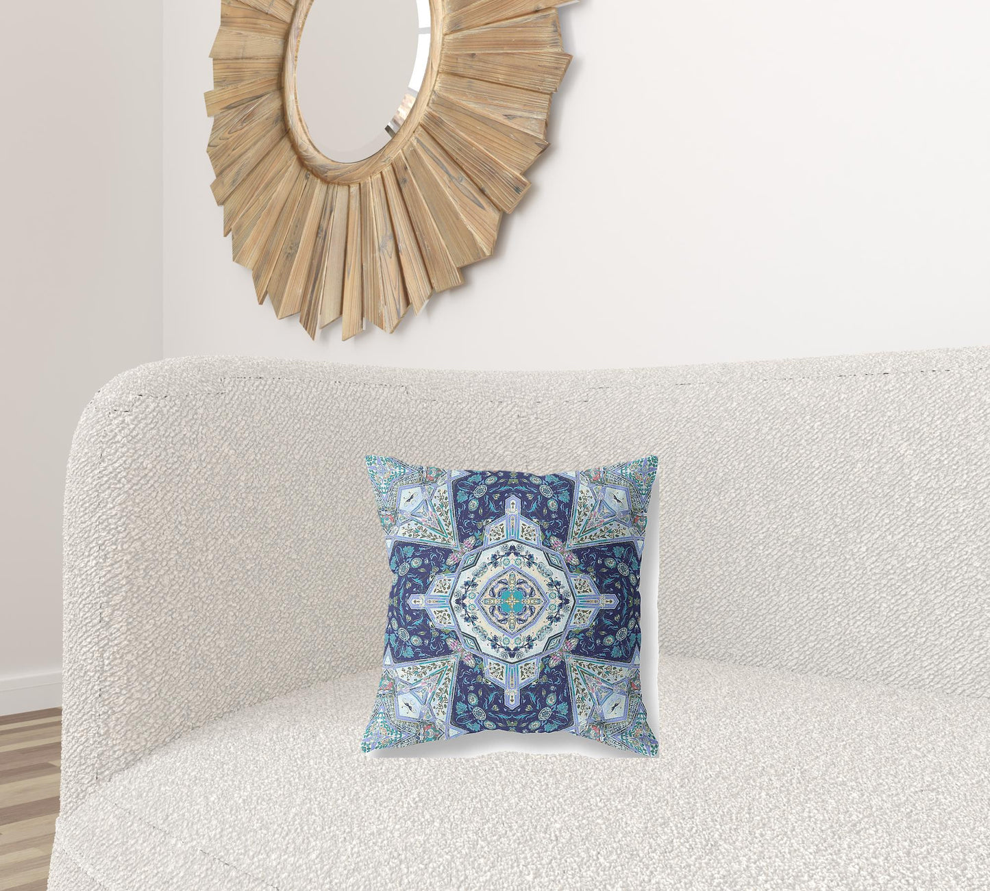 16"X16" Indigo Microsuede Geometric Zippered Pillow