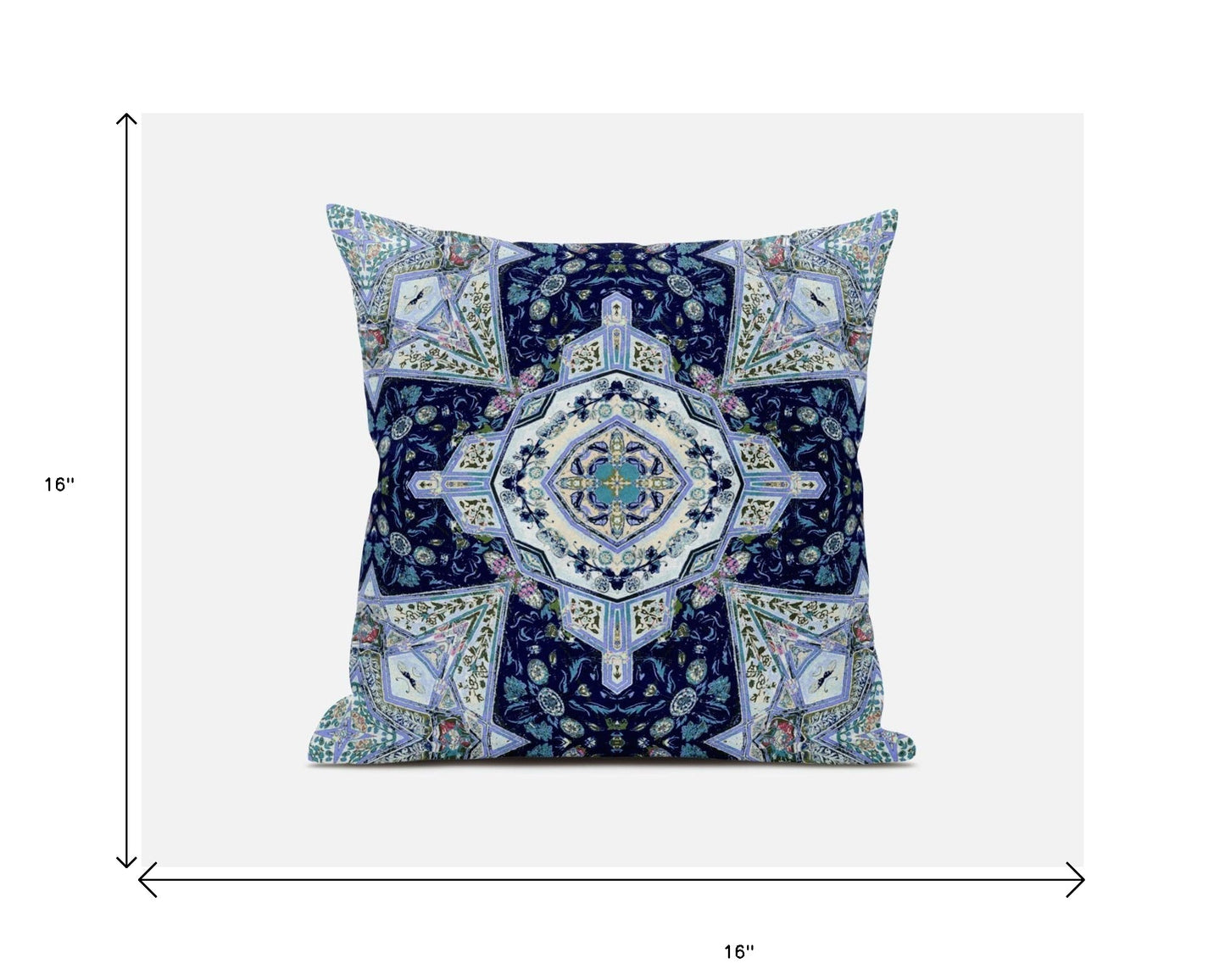 16"X16" Indigo Microsuede Geometric Zippered Pillow