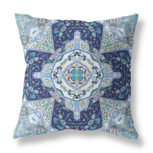 20"X20" Indigo Microsuede Geometric Zippered Pillow
