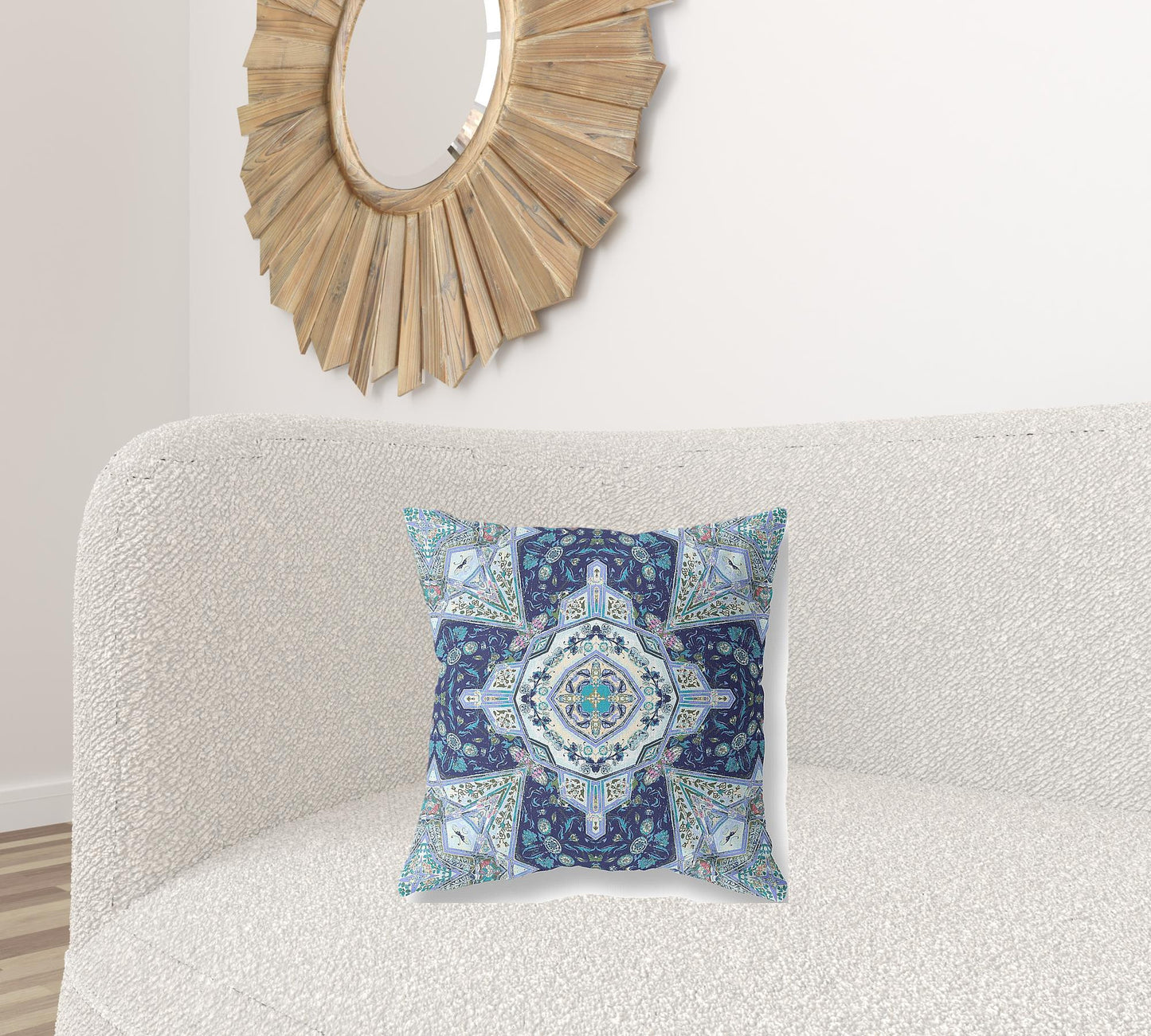 20"X20" Indigo Microsuede Geometric Zippered Pillow