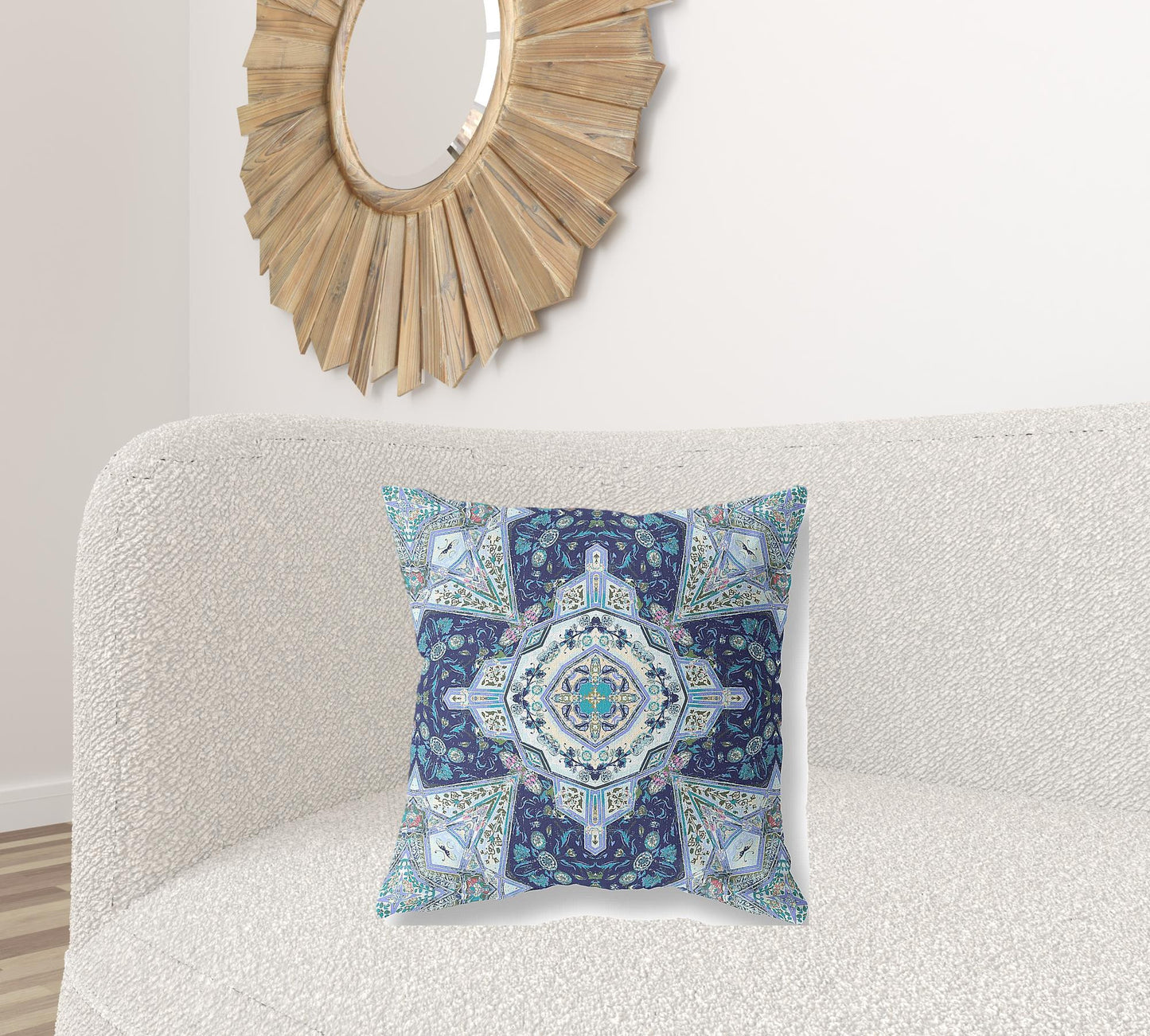 20"X20" Indigo Microsuede Geometric Zippered Pillow