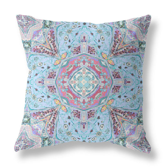 16"X16" Light Blue Microsuede Geometric Zippered Pillow