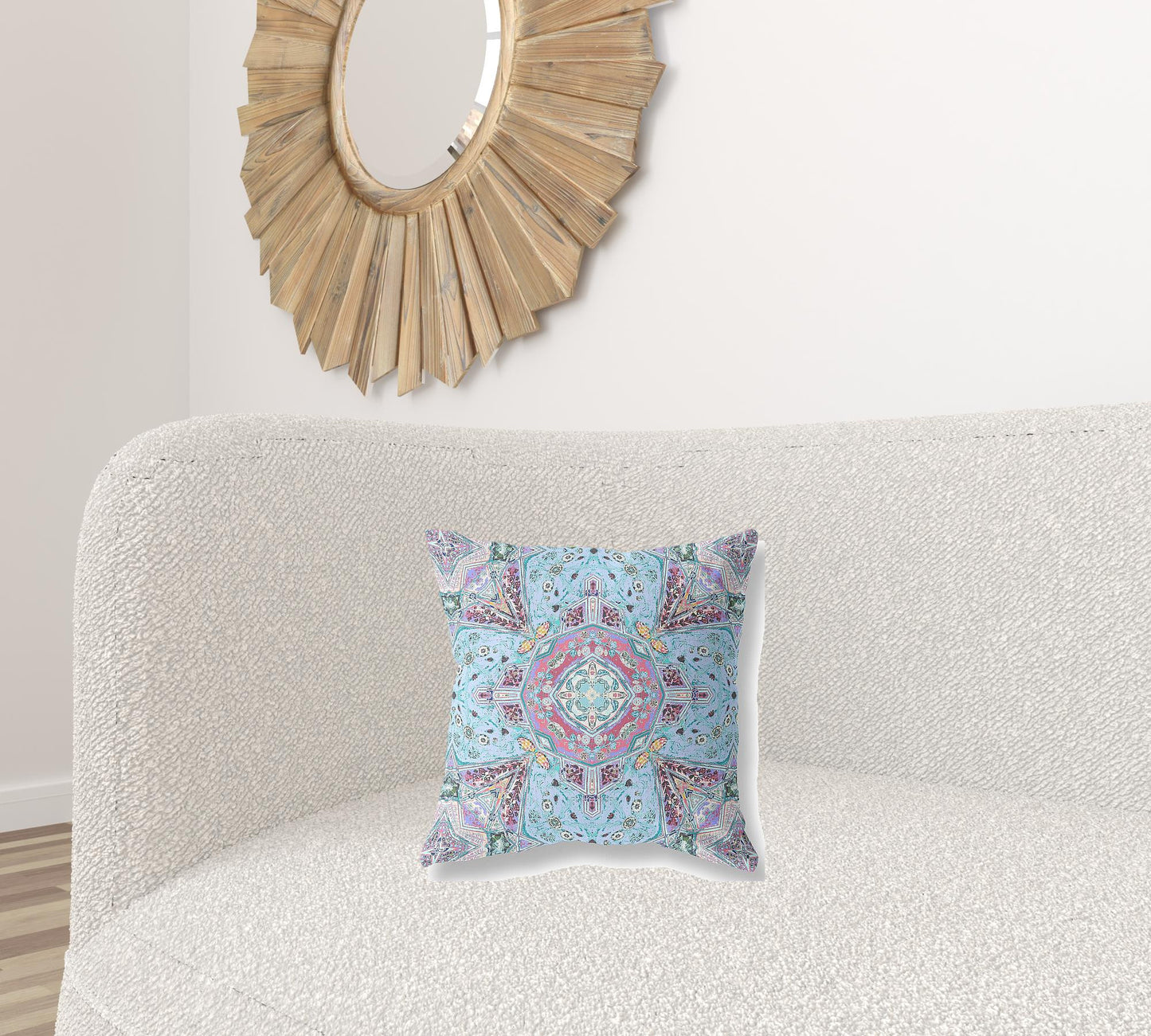 16"X16" Light Blue Microsuede Geometric Zippered Pillow