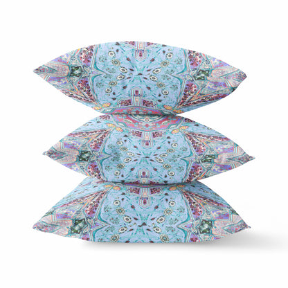 18"X18" Light Blue Microsuede Geometric Zippered Pillow