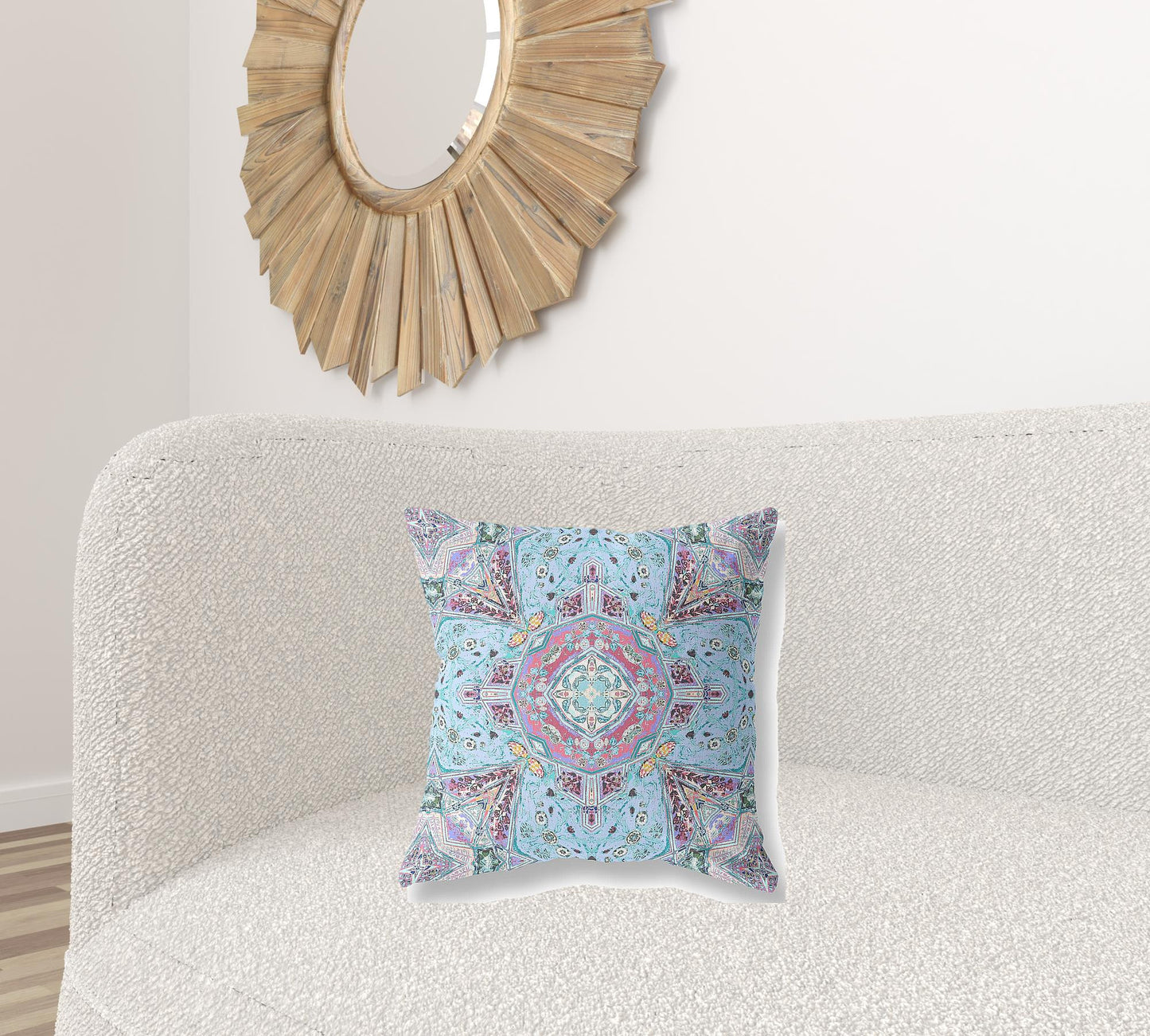 18"X18" Light Blue Microsuede Geometric Zippered Pillow