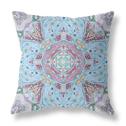 18"X18" Light Blue Microsuede Geometric Zippered Pillow