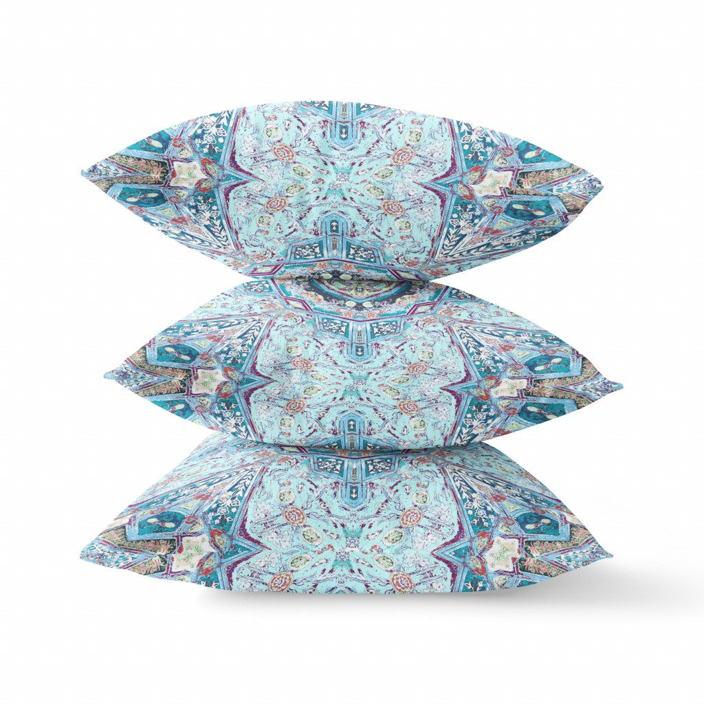16"X16" Light Blue Microsuede Geometric Zippered Pillow