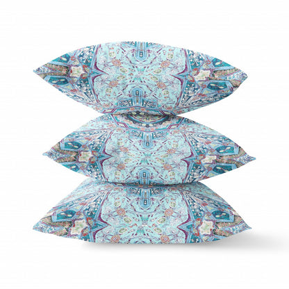16"X16" Light Blue Microsuede Geometric Zippered Pillow