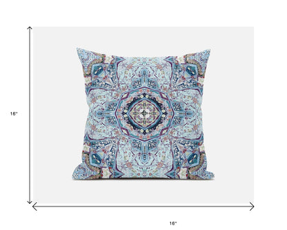 16"X16" Light Blue Microsuede Geometric Zippered Pillow