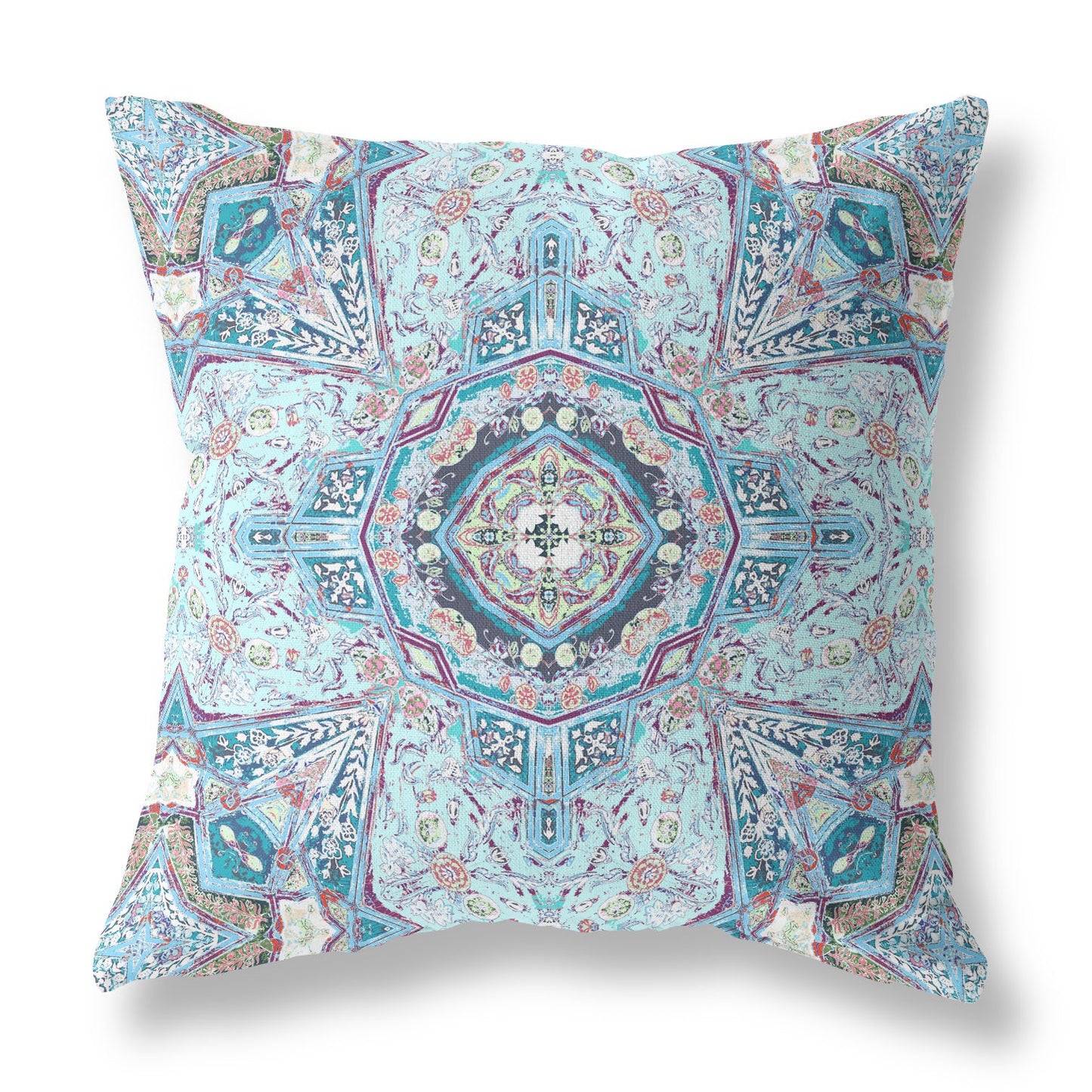 18"X18" Light Blue Microsuede Geometric Zippered Pillow