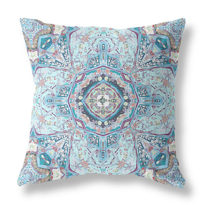 18"X18" Light Blue Microsuede Geometric Zippered Pillow
