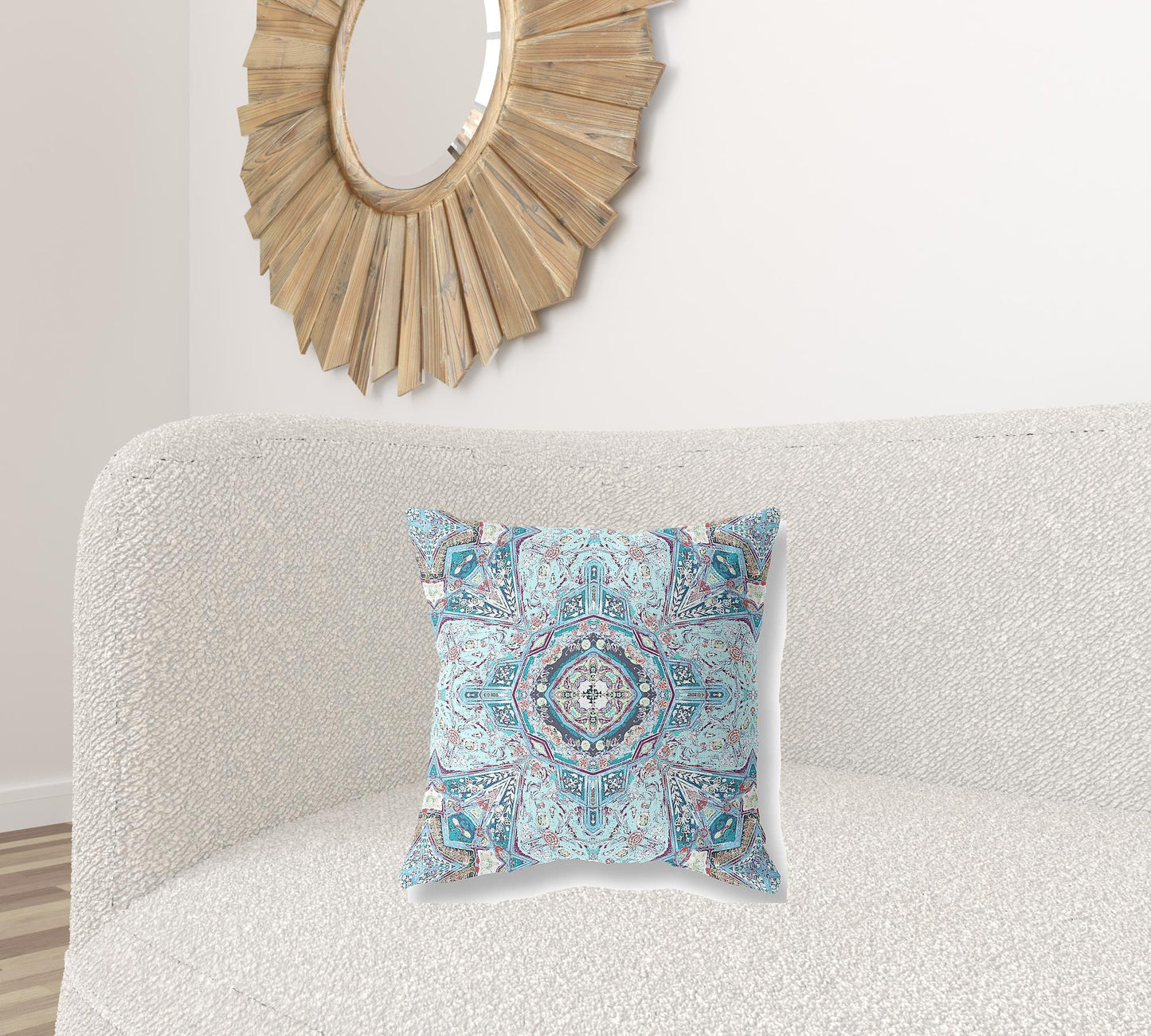 18"X18" Light Blue Microsuede Geometric Zippered Pillow