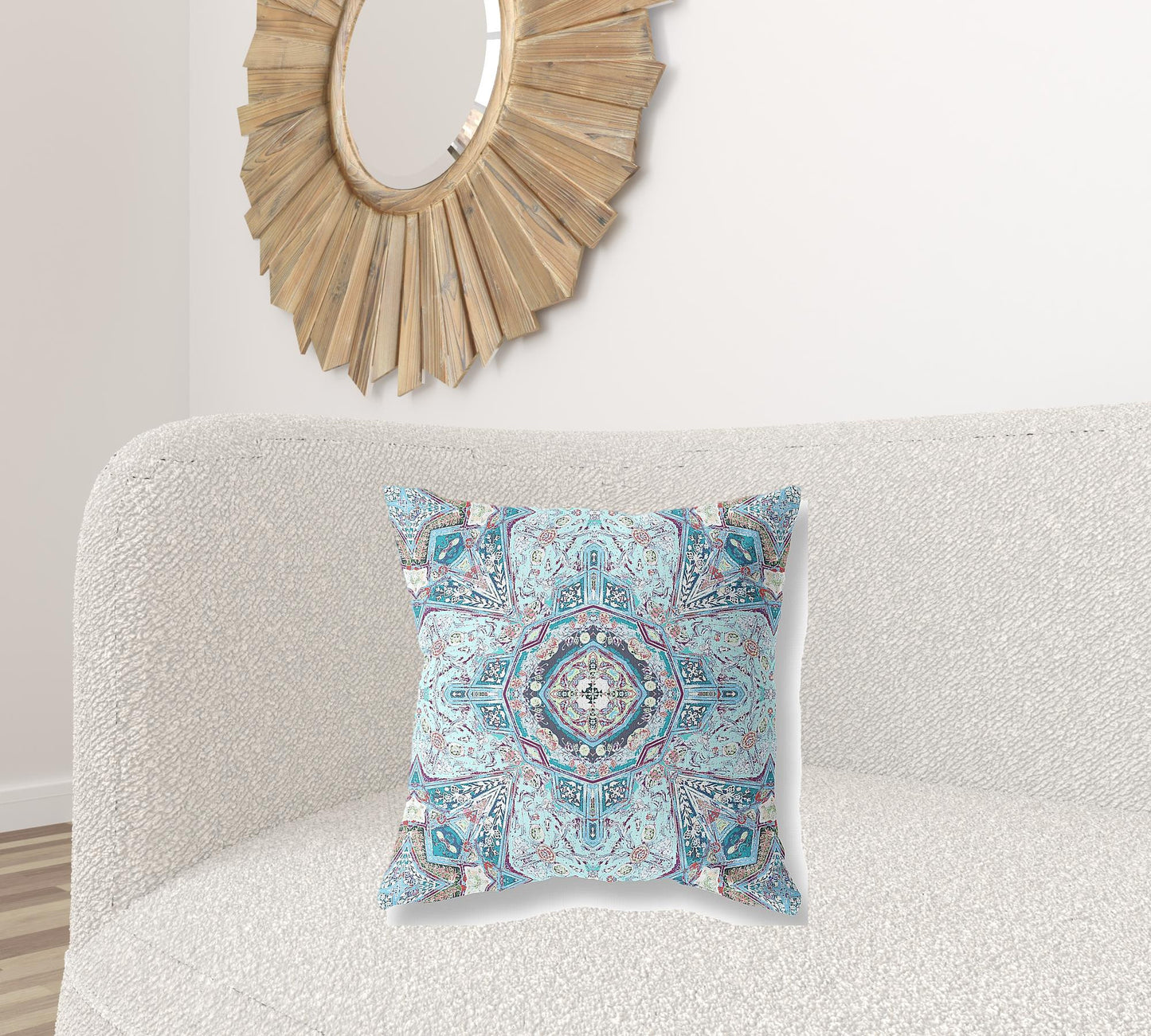 18"X18" Light Blue Microsuede Geometric Zippered Pillow