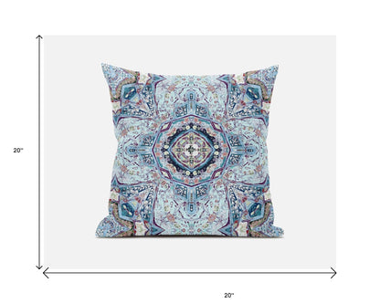 18"X18" Light Blue Microsuede Geometric Zippered Pillow