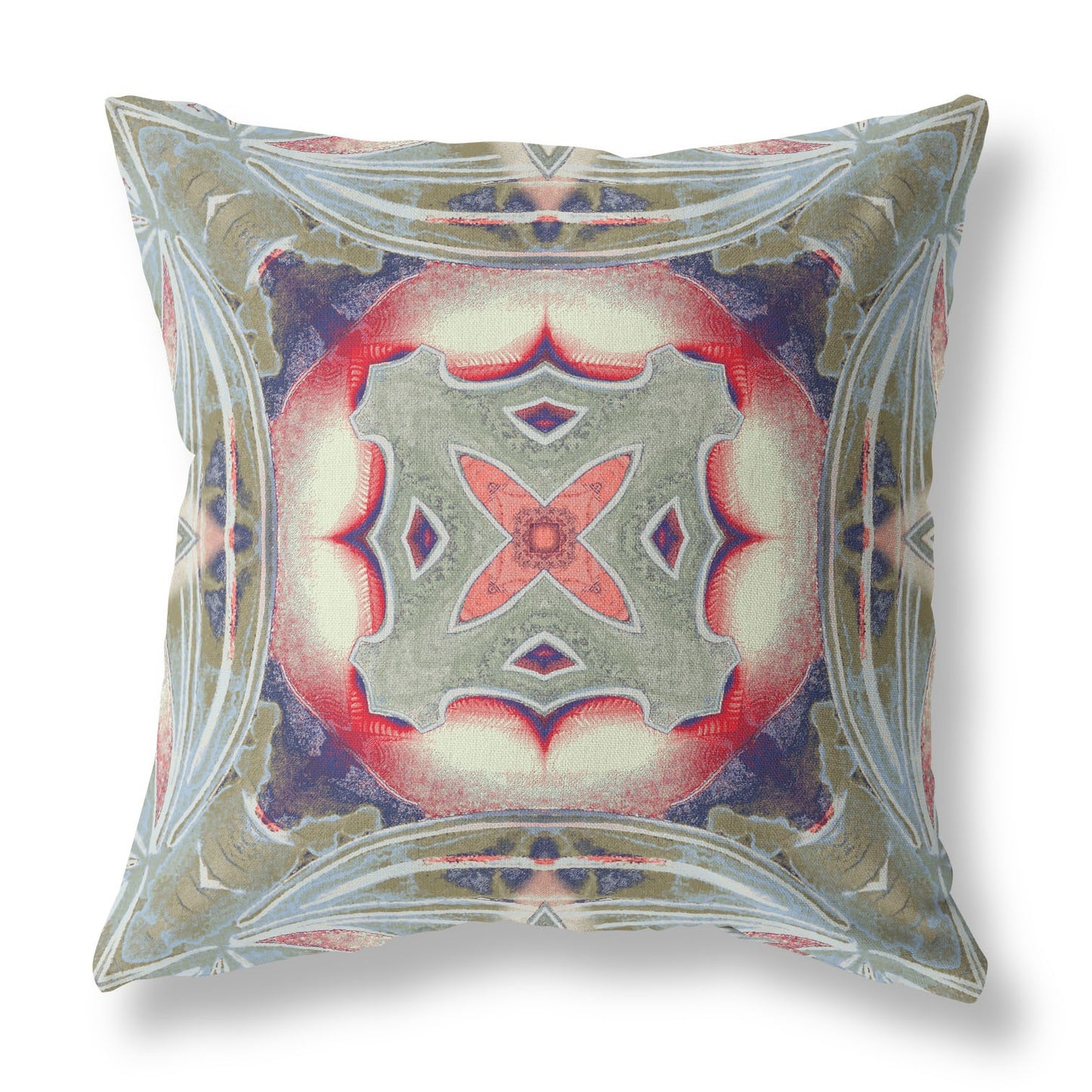 20" X 20" Muted Green Indigo and Hot Pink Geometric Suede Zippered Pillow