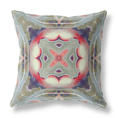 20" X 20" Muted Green Indigo and Hot Pink Geometric Suede Zippered Pillow