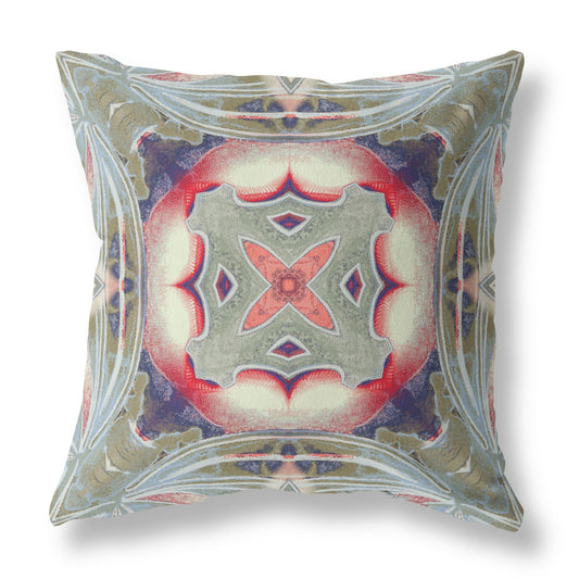 20" X 20" Muted Green Indigo and Hot Pink Geometric Suede Zippered Pillow