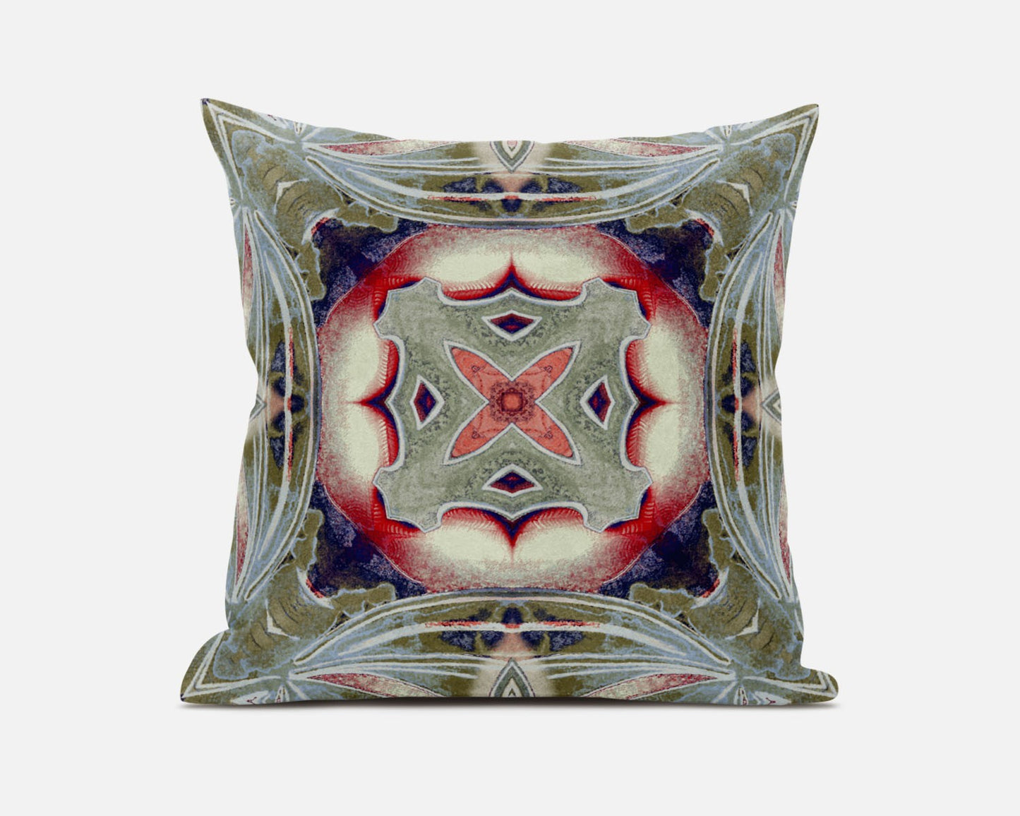 20" X 20" Muted Green Indigo and Hot Pink Geometric Suede Zippered Pillow