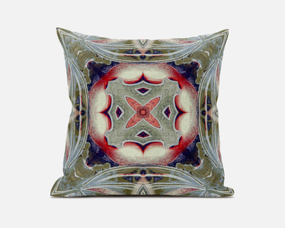 20" X 20" Muted Green Indigo and Hot Pink Geometric Suede Zippered Pillow
