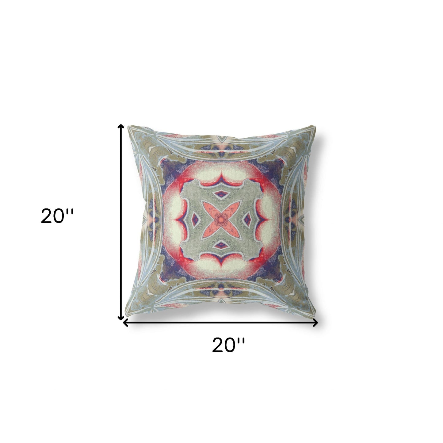 20" X 20" Muted Green Indigo and Hot Pink Geometric Suede Zippered Pillow