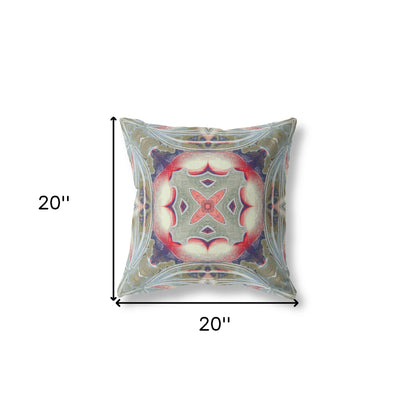 20" X 20" Muted Green Indigo and Hot Pink Geometric Suede Zippered Pillow