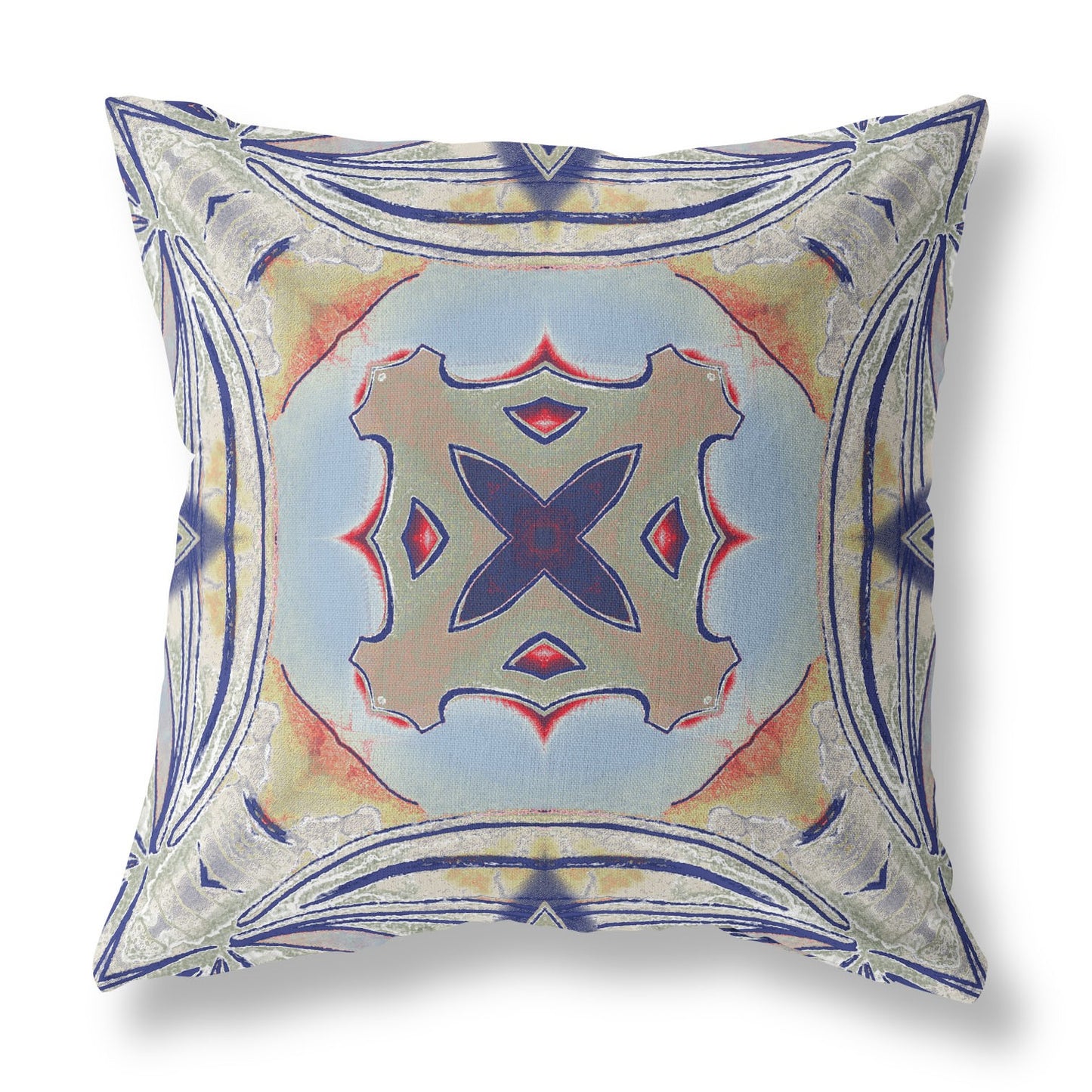 16" X 16" Muted Green Orange Geometric Zippered Suede Throw Pillow