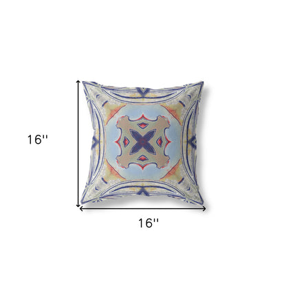 16" X 16" Muted Green Orange Geometric Zippered Suede Throw Pillow