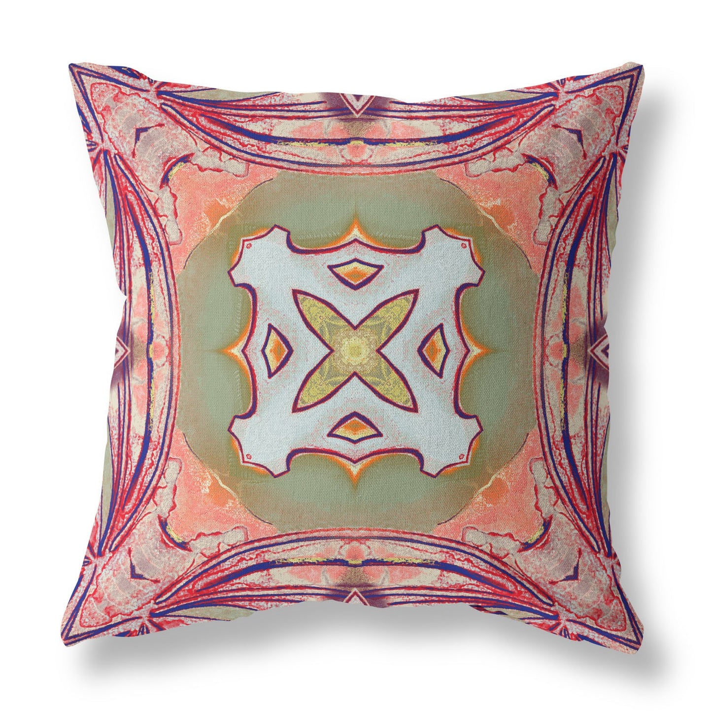 18" X 18" Peach Magenta and Green Geometric Suede Zippered Pillow