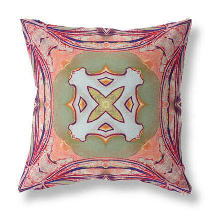 18" X 18" Peach Magenta and Green Geometric Suede Zippered Pillow