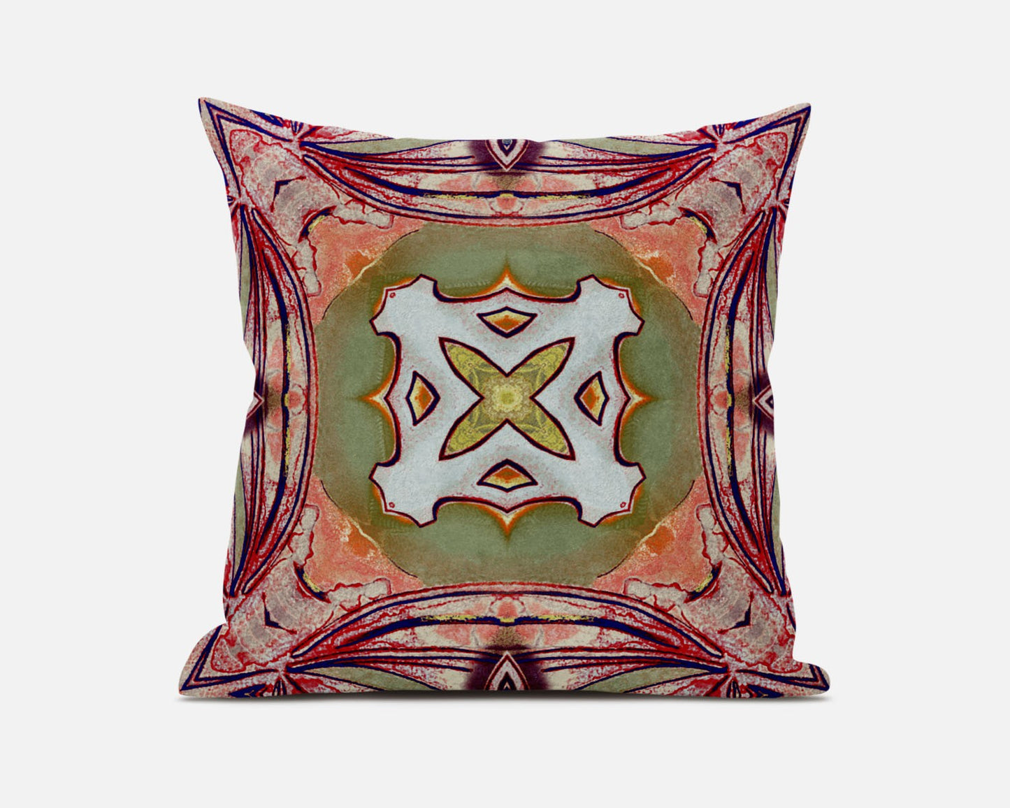 18" X 18" Peach Magenta and Green Geometric Suede Zippered Pillow