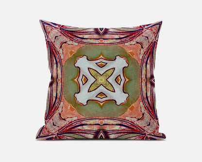 18" X 18" Peach Magenta and Green Geometric Suede Zippered Pillow