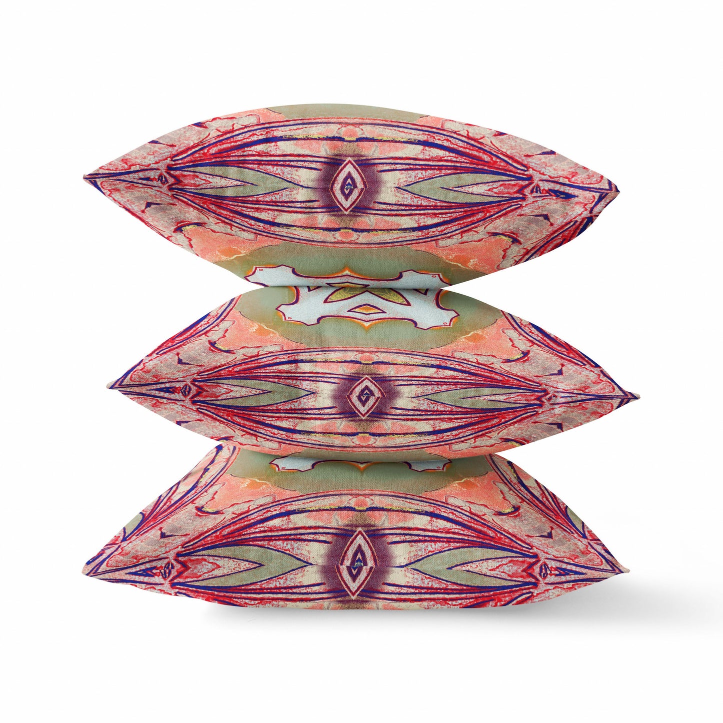 18" X 18" Peach Magenta and Green Geometric Suede Zippered Pillow