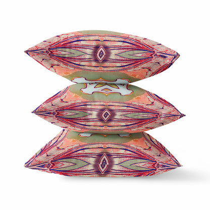 18" X 18" Peach Magenta and Green Geometric Suede Zippered Pillow