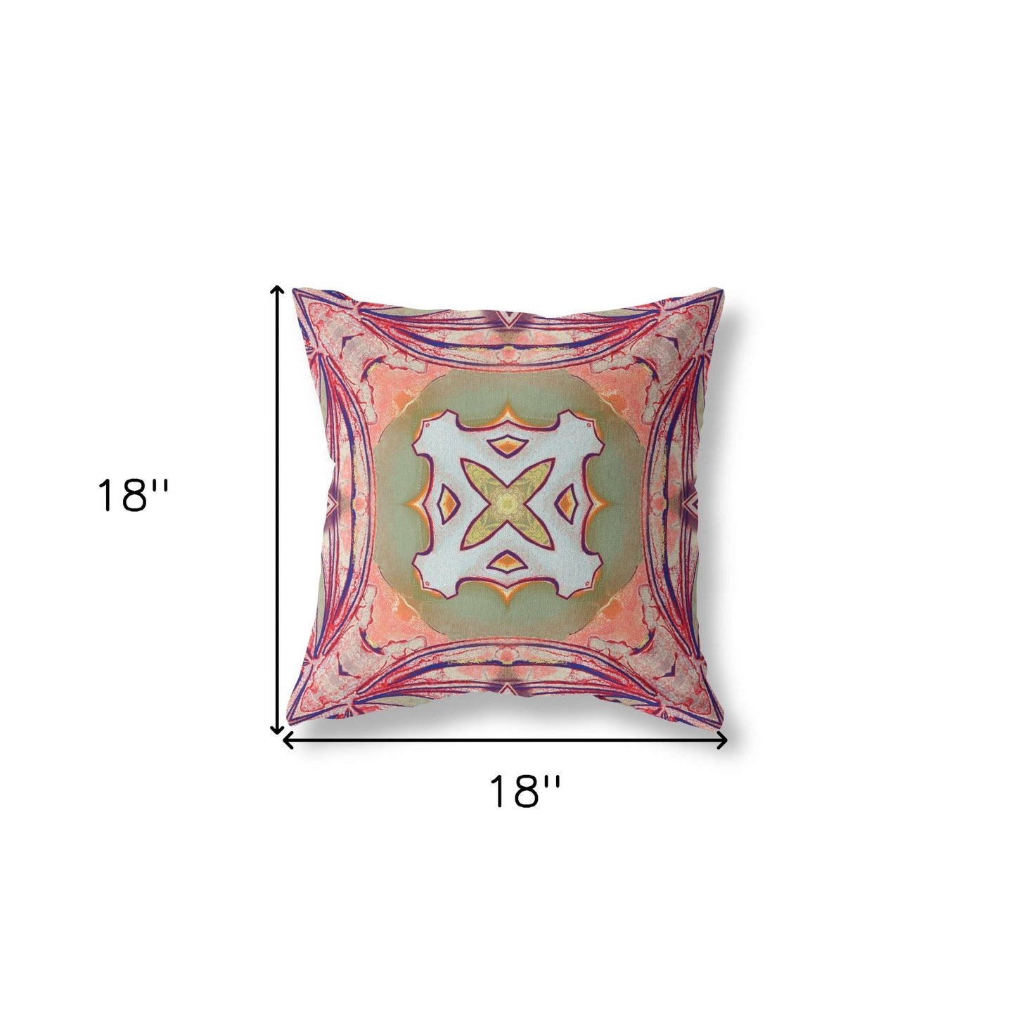 18" X 18" Peach Magenta and Green Geometric Suede Zippered Pillow
