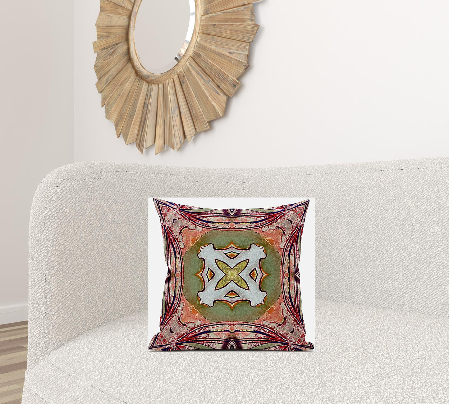 18" X 18" Peach Magenta and Green Geometric Suede Zippered Pillow