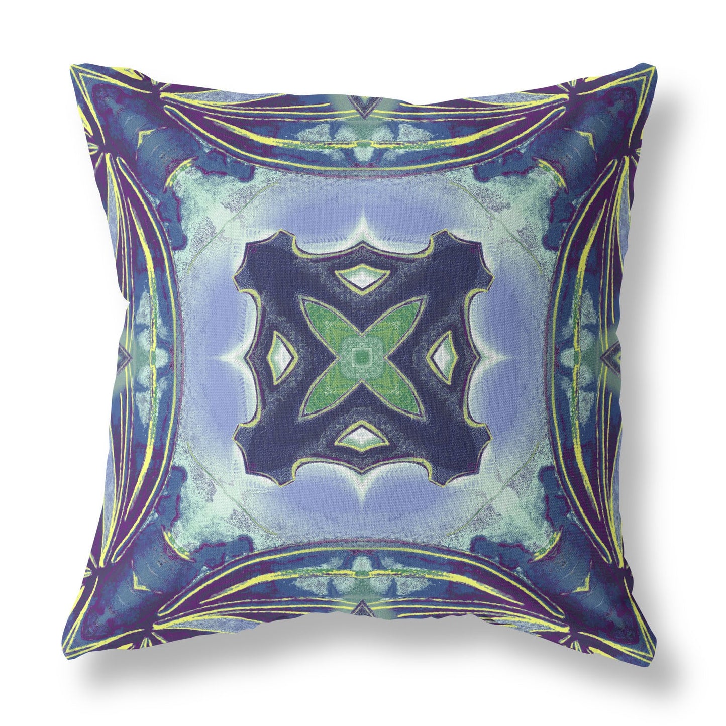 16" X 16" Peacock Blue Light Blue Geometric Zippered Suede Throw Pillow