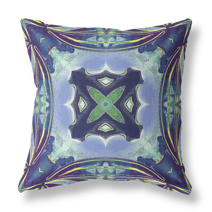16" X 16" Peacock Blue Light Blue Geometric Zippered Suede Throw Pillow