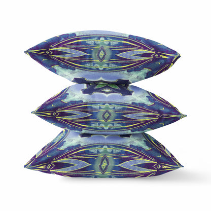 16" X 16" Peacock Blue Light Blue Geometric Zippered Suede Throw Pillow