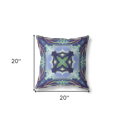20" X 20" Peacock Blue Light Blue Geometric Suede Zippered Pillow