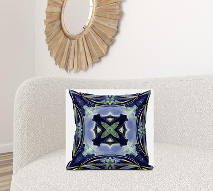 20" X 20" Peacock Blue Light Blue Geometric Suede Zippered Pillow
