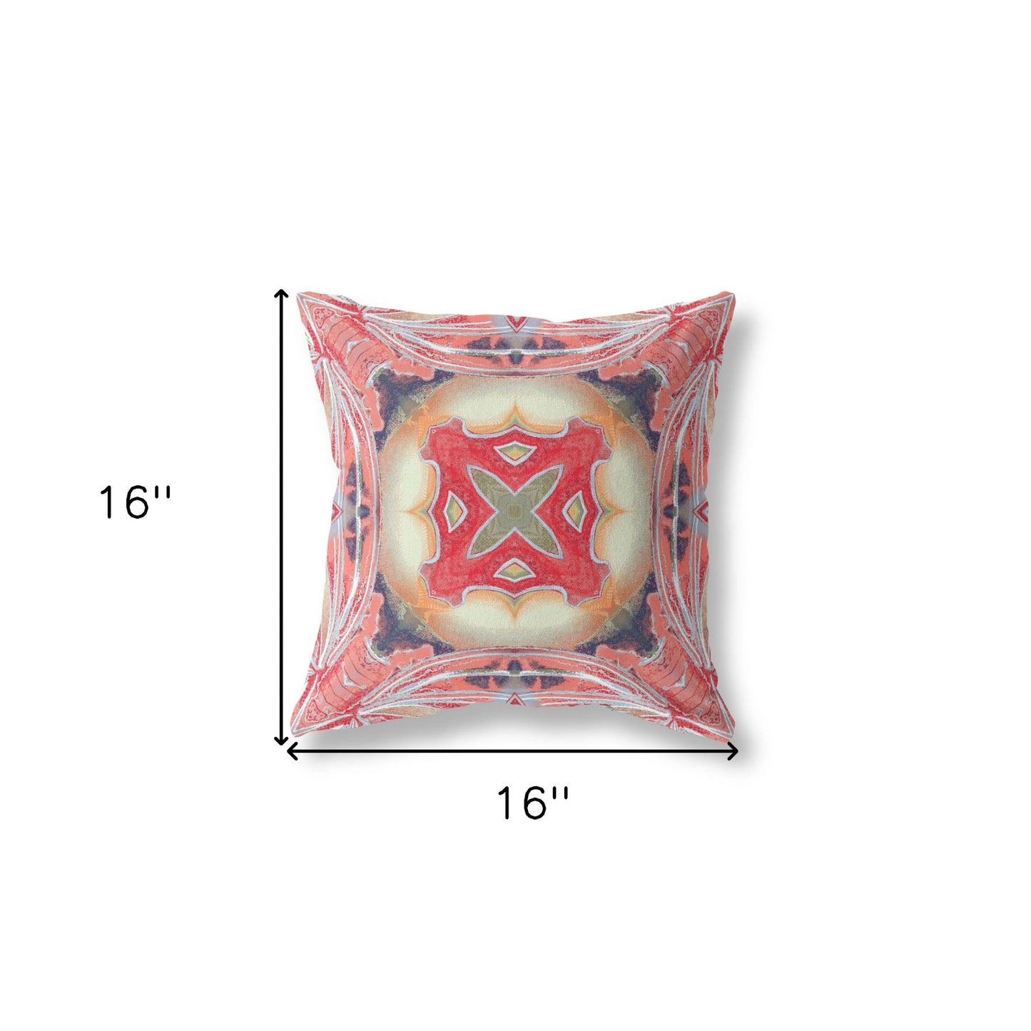16" X 16" Pink Peach Red Geometric Zippered Suede Throw Pillow