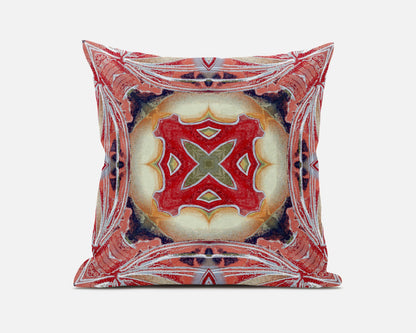 18" X 18" Pink Peach Red Geometric Zippered Suede Throw Pillow