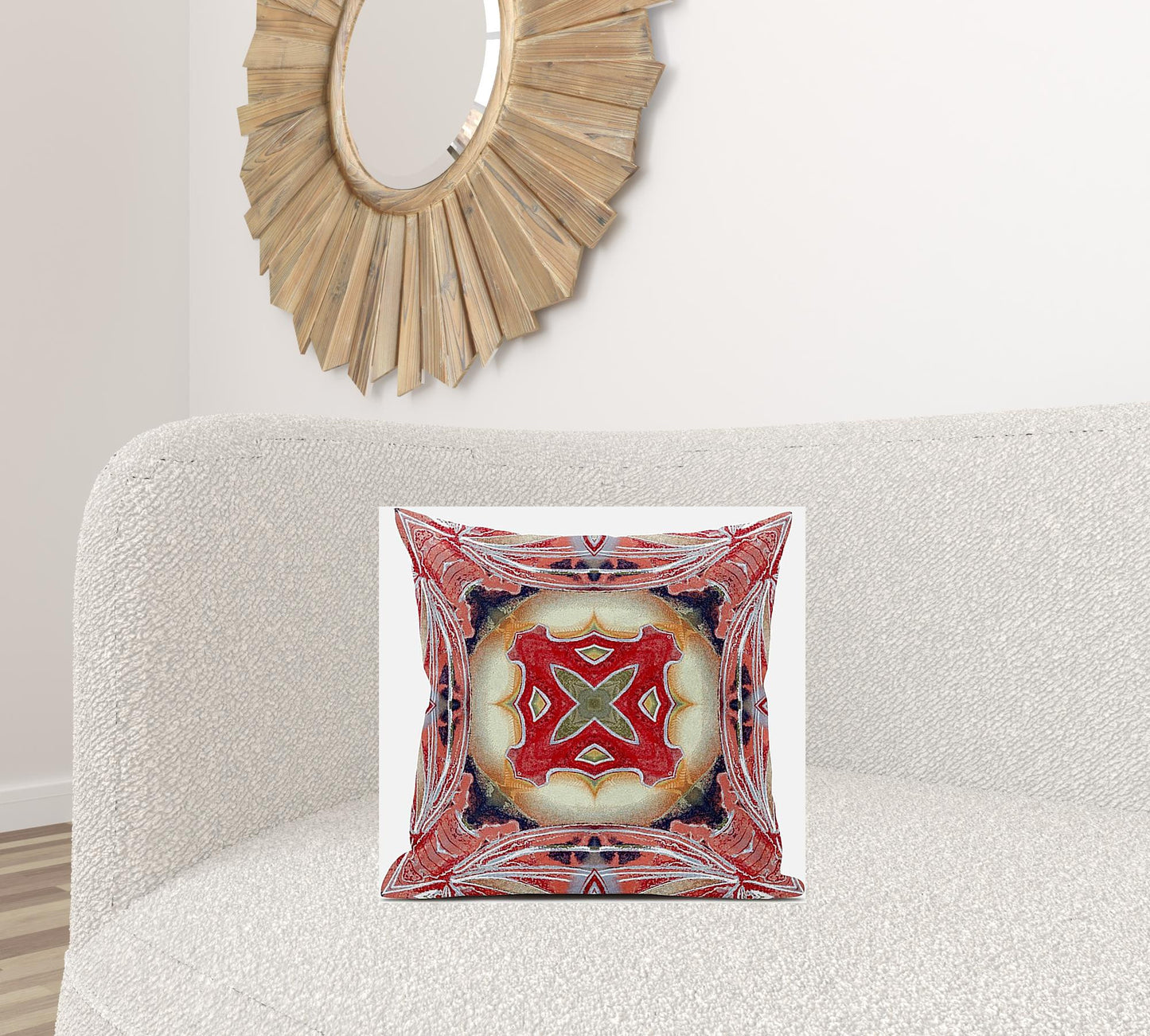 18" X 18" Pink Peach Red Geometric Zippered Suede Throw Pillow
